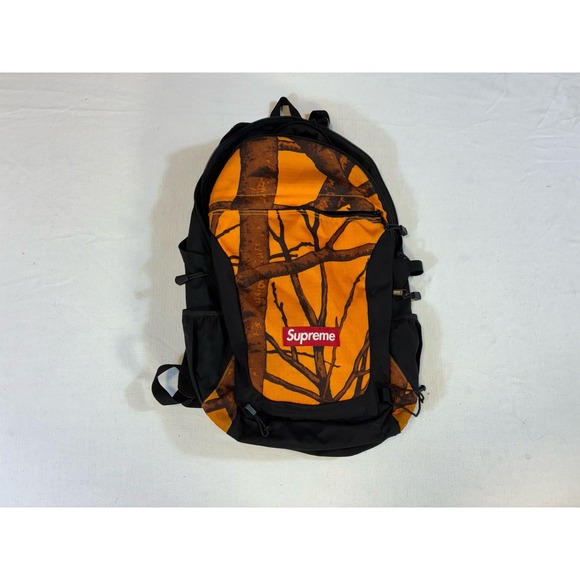 Supreme FW19 Real Tree Camo Backpack Orange Box Logo Cordura Nylon Streetwear